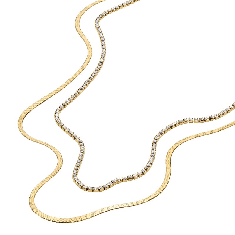 Main Image 4 of Fossil Women's Ellis Pavé Glitz Gold-Tone Stainless Steel Multi-Strand Tennis Necklace