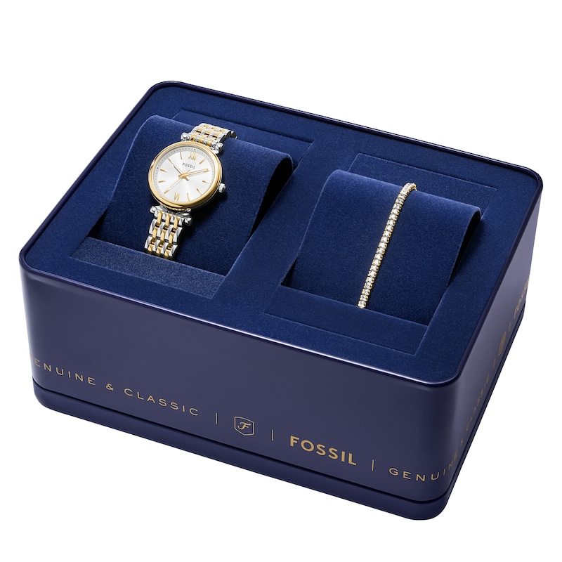 Main Image 5 of Fossil Women's Carlie Silver Dial Three Hand Two Tone Bracelet Watch & Matching Two Tone Bracelet Set