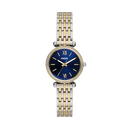 Fossil Women's Carlie Blue Dial Three Hand Two Tone Stainless Steel Bracelet Watch
