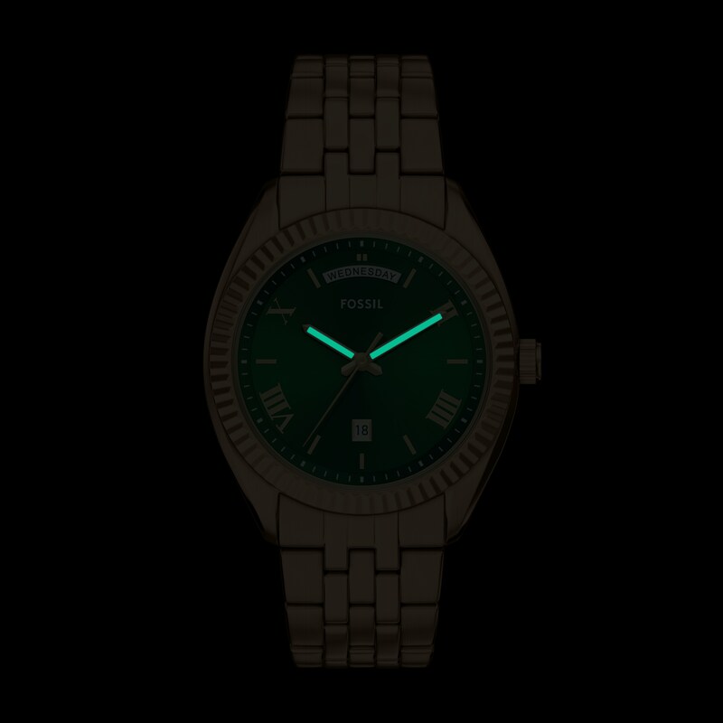 Main Image 5 of Fossil Men's Campbell Green Dial Three Hand Day & Date Gold Tone Stainless Steel Bracelet Watch