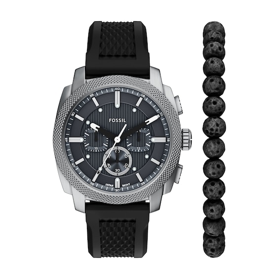 Fossil Mens Machine Grey Dial Chronograph Black Silicone Str