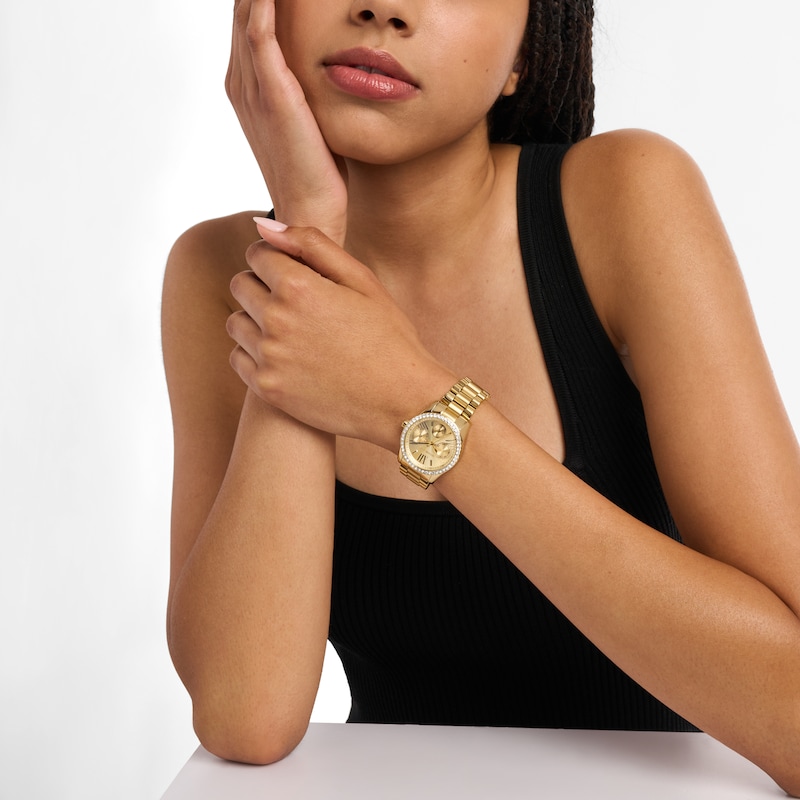 Main Image 4 of Michael Kors Women's Lexington Golden Dial Multifunction Gold Tone Stainless Steel Bracelet Watch