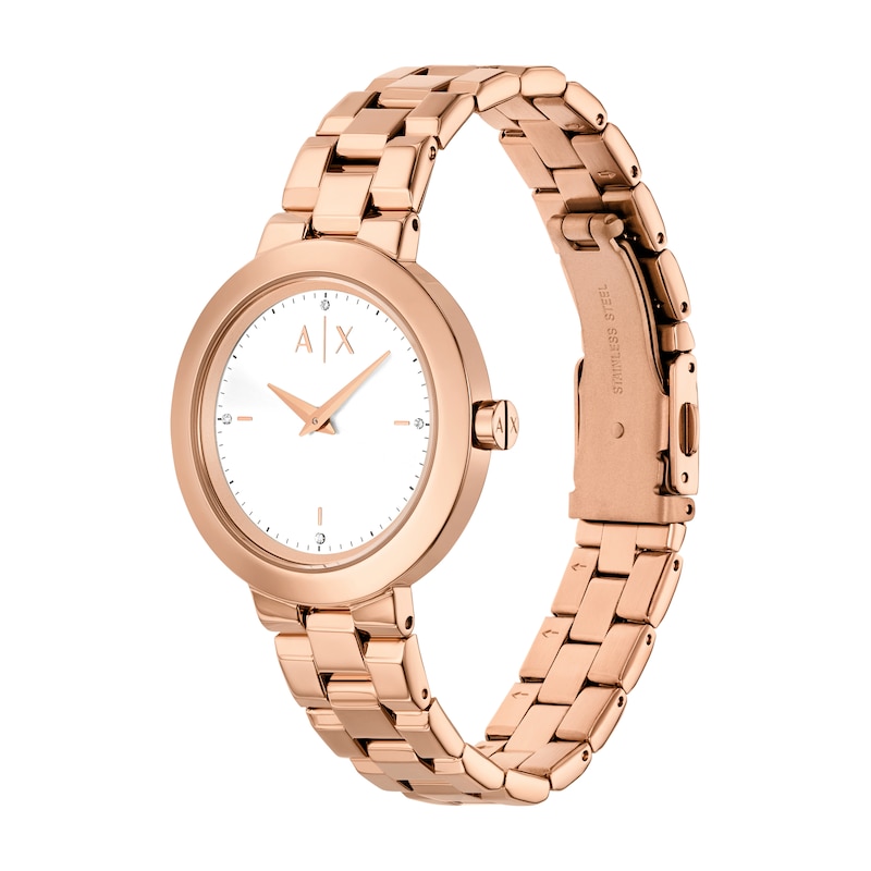 Main Image 3 of Armani Exchange Women's White Dial Two-Hand Rose Gold Tone Stainless Steel Bracelet Gift Set