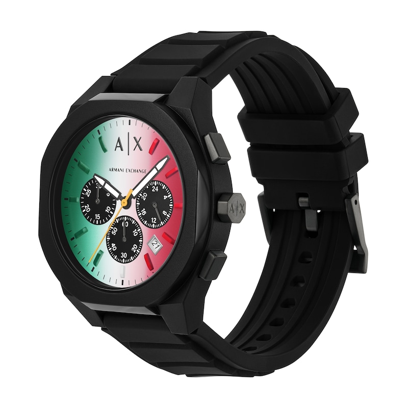 Main Image 3 of Armani Exchange Men's Gradient Multi-Colour Dial Chronograph Black Silicone Strap Watch