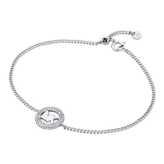 Michael Kors Womens Silver Tone Pave Logo Bracelet