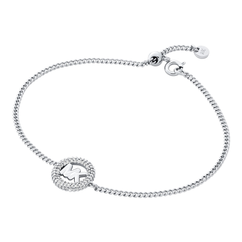 Main Image 1 of Michael Kors Women's Silver Tone Pavé Logo Bracelet