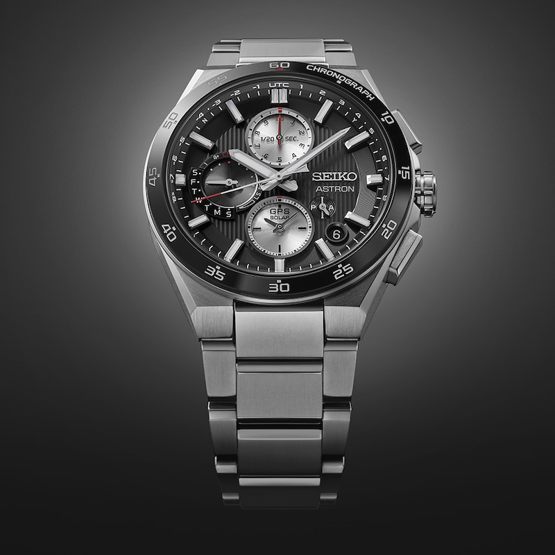 Main Image 3 of Seiko Men's Astron ‘Night Black’ Dial 5X GPS Solar Chronograph Stainless Steel Bracelet Watch