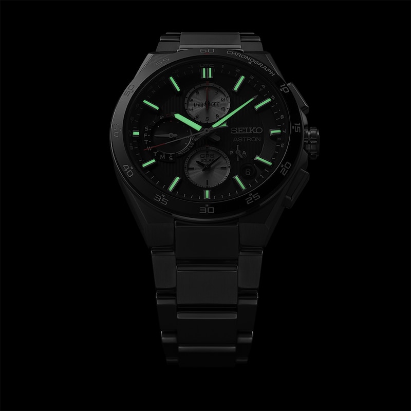 Main Image 4 of Seiko Men's Astron ‘Night Black’ Dial 5X GPS Solar Chronograph Stainless Steel Bracelet Watch