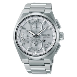 Seiko Men's Astron GPS Silvery White Solar 5X Dual-Time Chronograph Stainless Steel Bracelet Watch