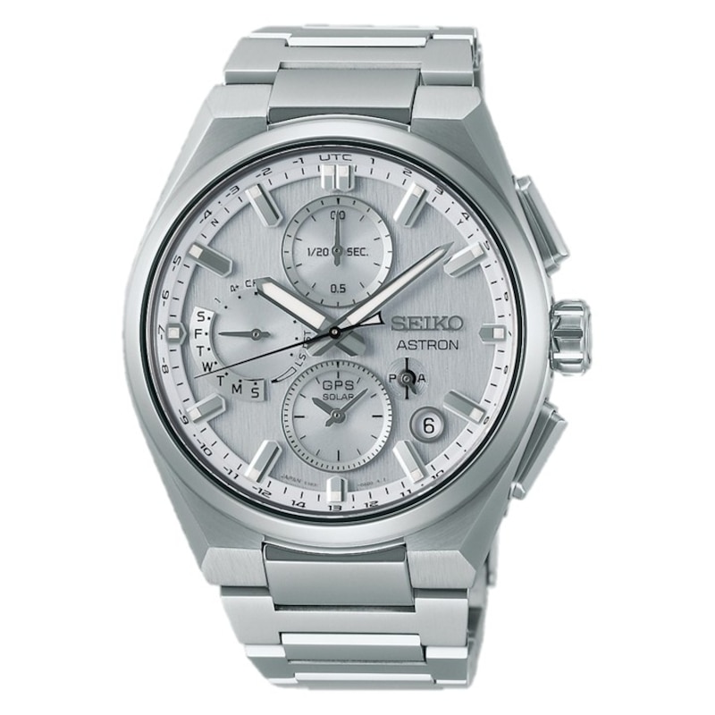 Main Image 1 of Seiko Men's Astron GPS Silvery White Solar 5X Dual-Time Chronograph Stainless Steel Bracelet Watch
