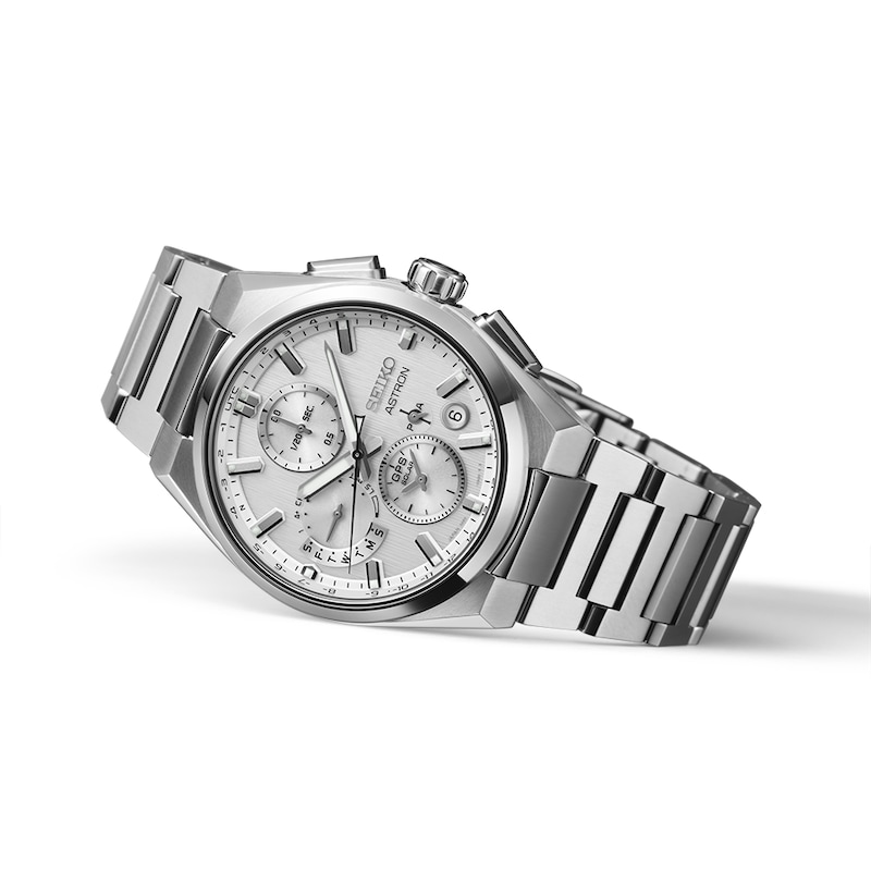 Main Image 2 of Seiko Men's Astron GPS Silvery White Solar 5X Dual-Time Chronograph Stainless Steel Bracelet Watch