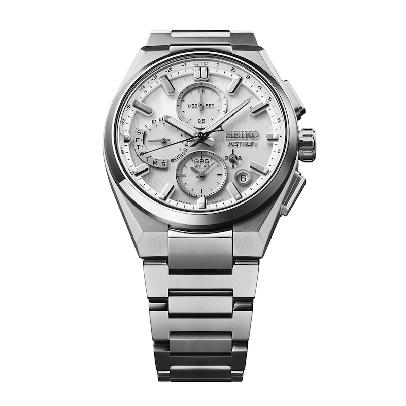 Main Image 3 of Seiko Men's Astron GPS Silvery White Solar 5X Dual-Time Chronograph Stainless Steel Bracelet Watch