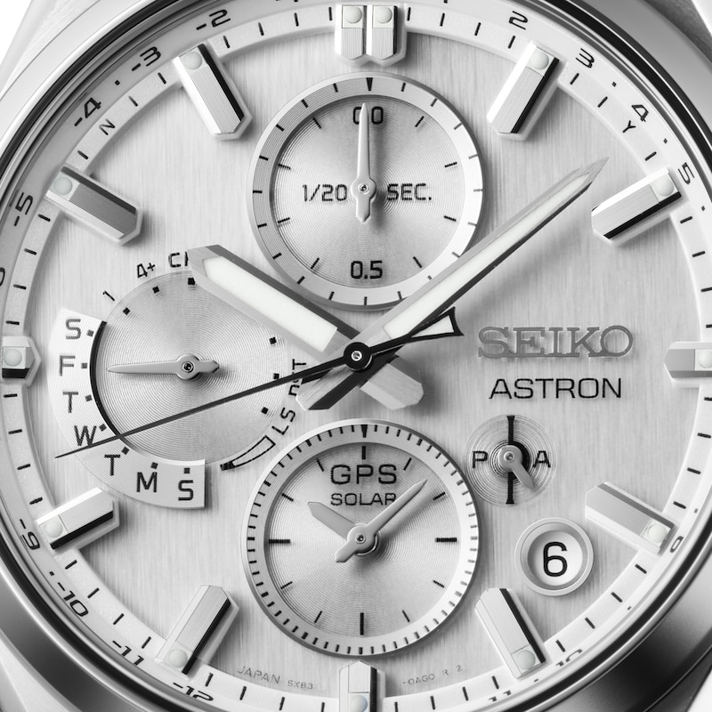 Main Image 4 of Seiko Men's Astron GPS Silvery White Solar 5X Dual-Time Chronograph Stainless Steel Bracelet Watch