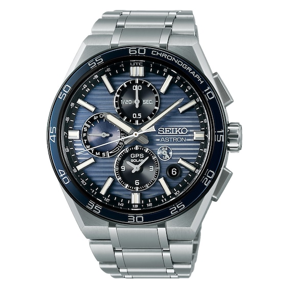 Seiko Astron Slate Blue Dial GPS Solar Dual-Time Chronograph Stainless Steel Bracelet Watch