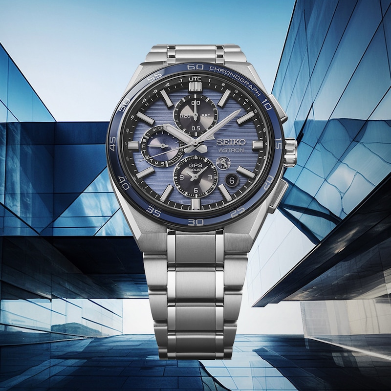 Main Image 7 of Seiko Astron Slate Blue Dial GPS Solar Dual-Time Chronograph Stainless Steel Bracelet Watch