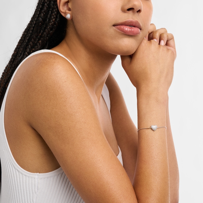 Main Image 4 of Michael Kors Women's Kors Love Sterling Silver Cubic Zirconia Pavé Heart Bracelet & Stud Earrings Set
