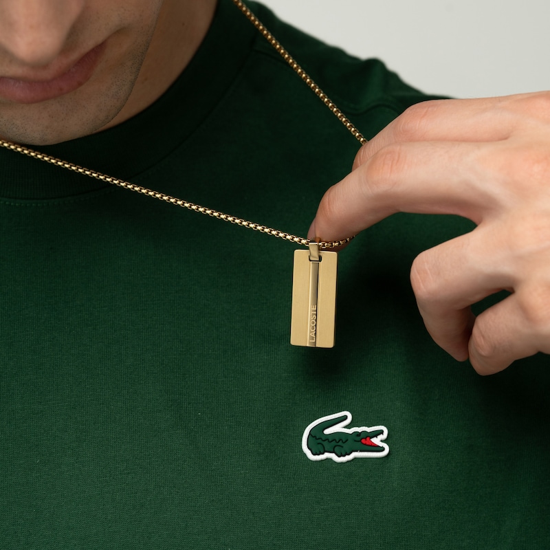 Main Image 3 of Lacoste Men's Adventurer Gold IP Engraved Plaque Necklace - 22"