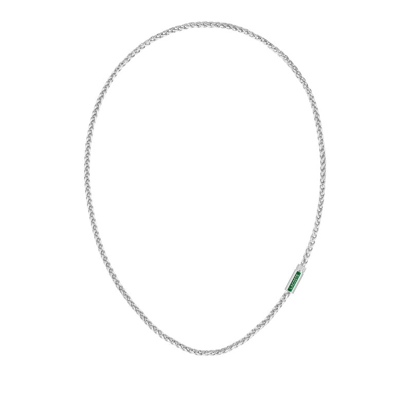 Main Image 2 of Lacoste Men's Spelt Stainless Steel Wheat Chain Necklace with Green Enamel Logo - 22"