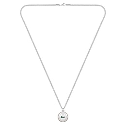 Lacoste Men's Vigor Stainless Steel Box Chain Necklace with Bronze Aluminium Medallion