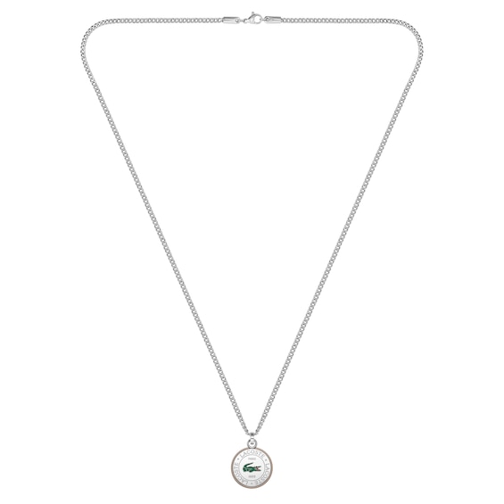 Lacoste Men's Vigor Stainless Steel Box Chain Necklace with Bronze Aluminium Medallion