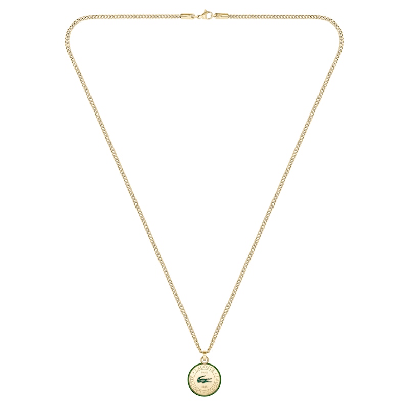 Main Image 2 of Lacoste Men's Vigor Yellow Gold IP Box Chain Necklace with Green Aluminium Medallion
