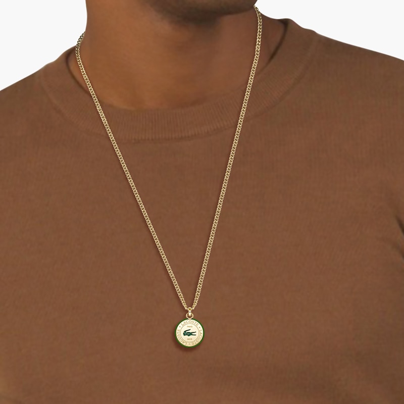 Main Image 4 of Lacoste Men's Vigor Yellow Gold IP Box Chain Necklace with Green Aluminium Medallion