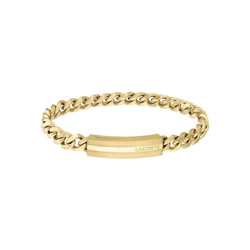 Main Image 1 of Lacoste Men's Adventurer Gold IP Curb Chain Bracelet with Logo Stripe - 7.5"