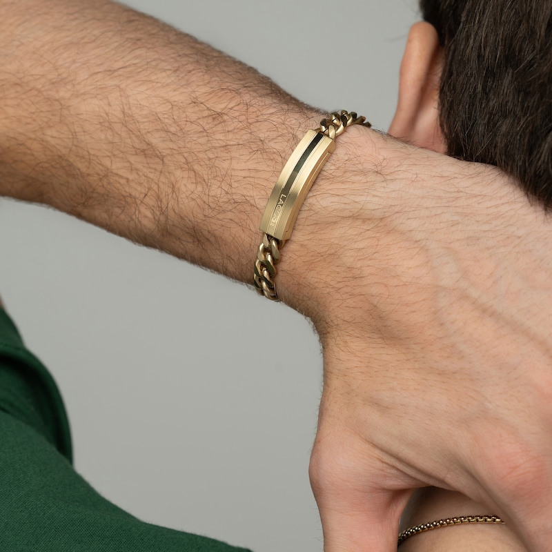 Main Image 2 of Lacoste Men's Adventurer Gold IP Curb Chain Bracelet with Logo Stripe - 7.5"