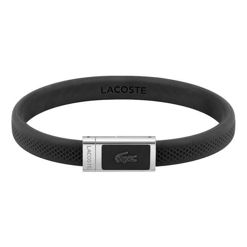 Main Image 1 of Lacoste Men's 12:12 Black Silicone Bracelet with Magnetic Closure - 7.5"