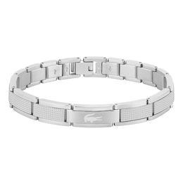 Lacoste Men's Stencil Stainless Steel Bracelet with Etched Crocodile - 7.5"