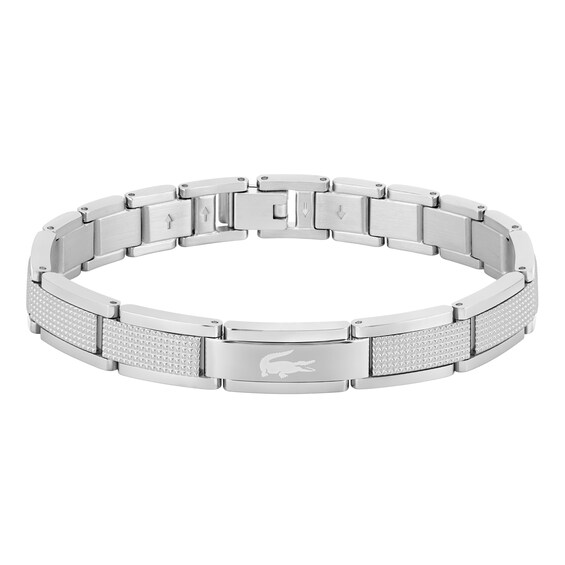 Lacoste Men's Stencil Stainless Steel Bracelet with Etched Crocodile - 7.5"