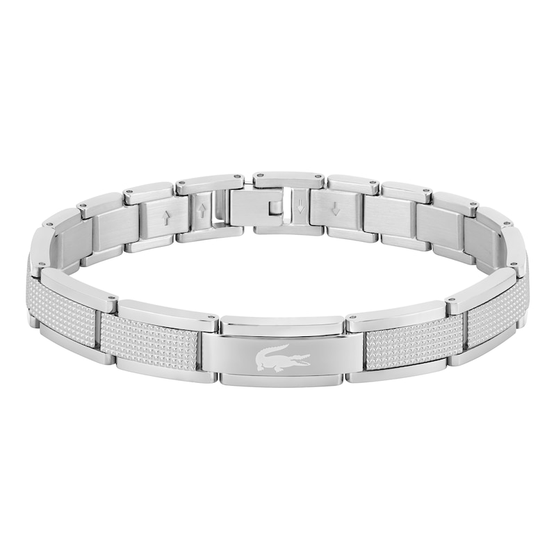 Main Image 1 of Lacoste Men's Stencil Stainless Steel Bracelet with Etched Crocodile - 7.5"