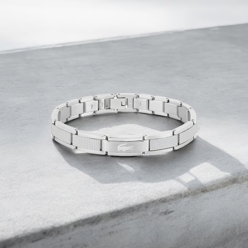 Main Image 3 of Lacoste Men's Stencil Stainless Steel Bracelet with Etched Crocodile - 7.5"