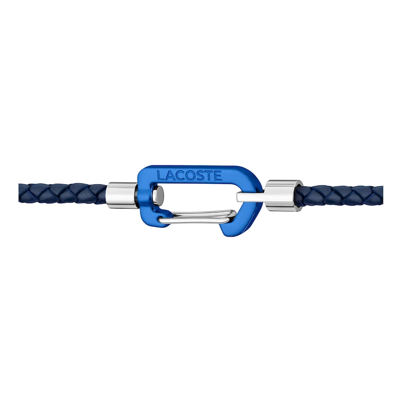 Main Image 2 of Lacoste Men's Matt Blue Braided Leather Double Wrap Bracelet with Blue Aluminium Carabiner