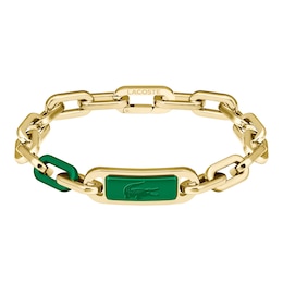 Lacoste Men's Crew Gold IP Link Bracelet with Green Aluminium Detail