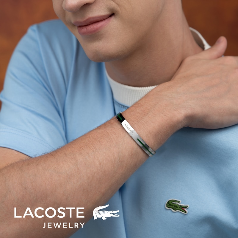 Main Image 4 of Lacoste Men's Adventurer Stainless Steel Bangle with Green Enamel Accent - 7.5"