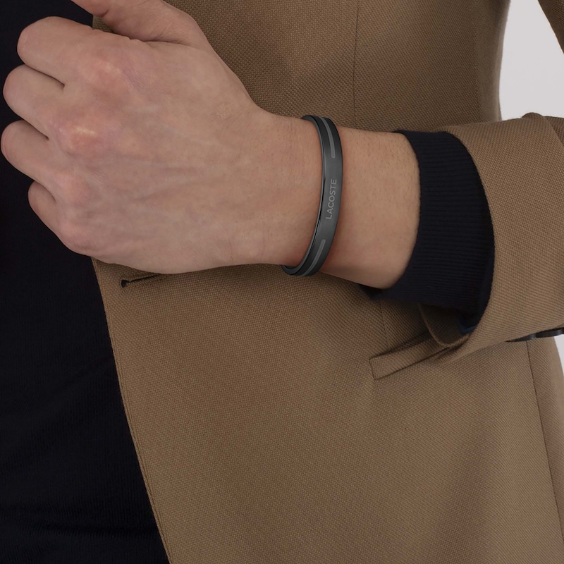 Main Image 4 of Lacoste Men's Adventurer Black IP Bangle with Etched Line Detail - 7.5"
