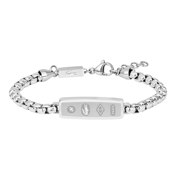 Lacoste Men's District Stainless Steel Reversible Pendant Box Chain Bracelet - 7.5"