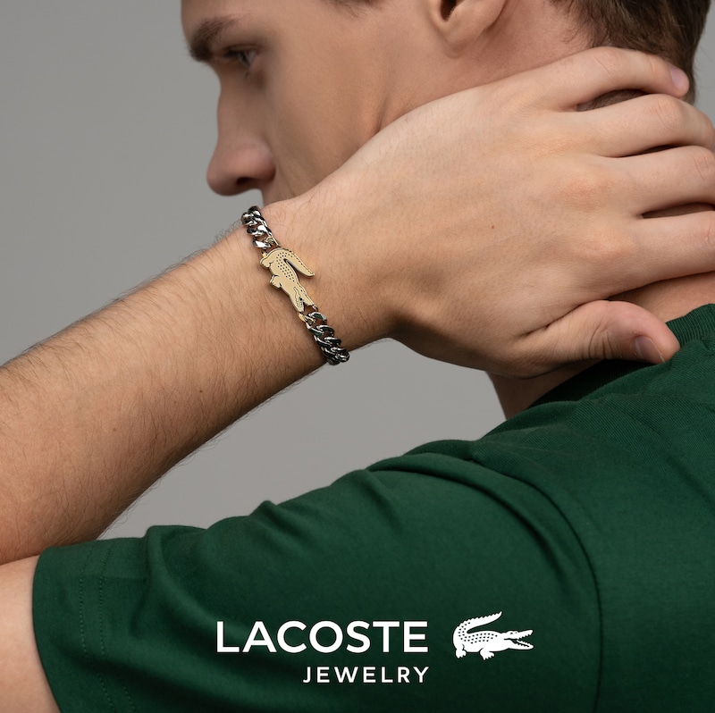 Main Image 4 of Lacoste Men's Arthor Stainless Steel Curb Chain Bracelet with Gold IP Crocodile - 7.5"