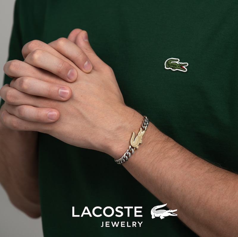 Main Image 5 of Lacoste Men's Arthor Stainless Steel Curb Chain Bracelet with Gold IP Crocodile - 7.5"