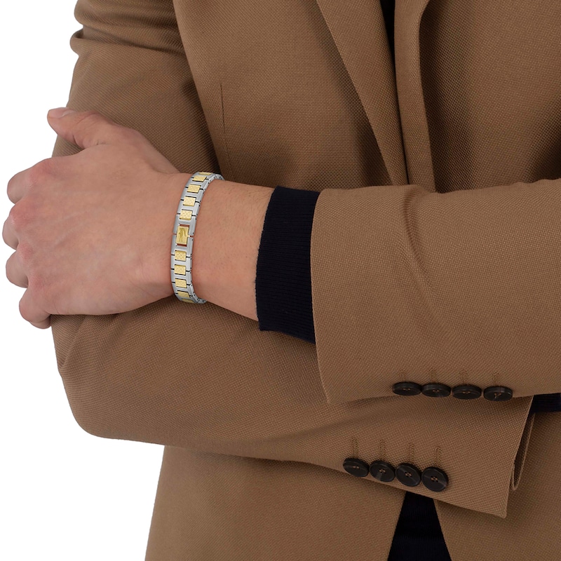Main Image 4 of Lacoste Men's Metropole Two-Tone Stainless Steel & Gold IP H-Link Bracelet - 7.5"
