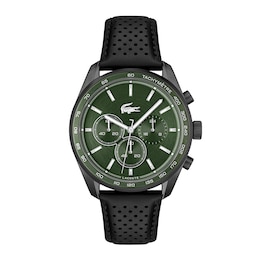 Lacoste Men's Boston Green Dial and Black Leather Strap Watch