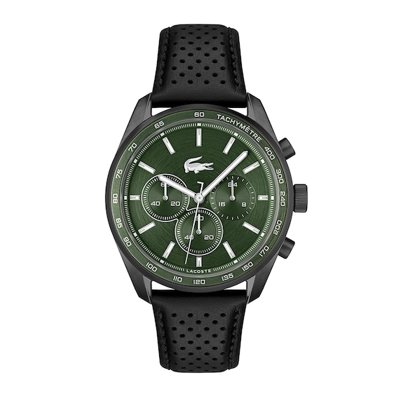 Lacoste Men's Boston Green Dial and Black Leather Strap Watch - Image 2
