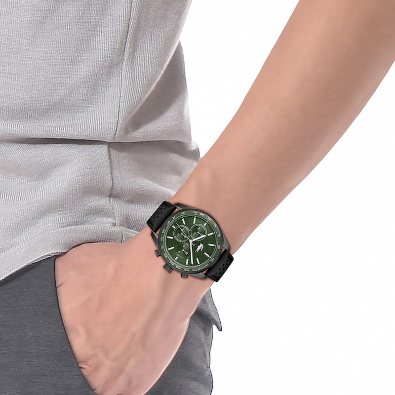 Main Image 4 of Lacoste Men's Boston Green Dial and Black Leather Strap Watch