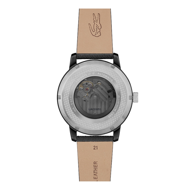 Main Image 3 of Lacoste Men's 12.12 Black Dial Black Leather Strap Automatic Watch