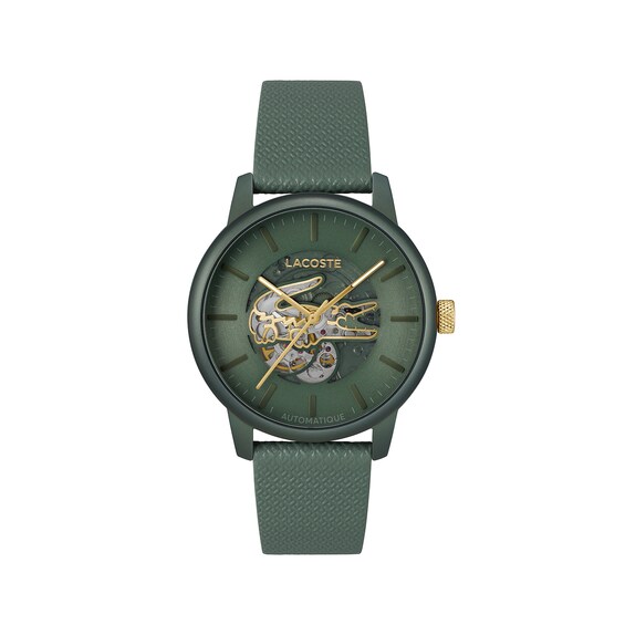 Lacoste Men's 12.12 Automatic Green Dial Khaki Leather Strap Watch