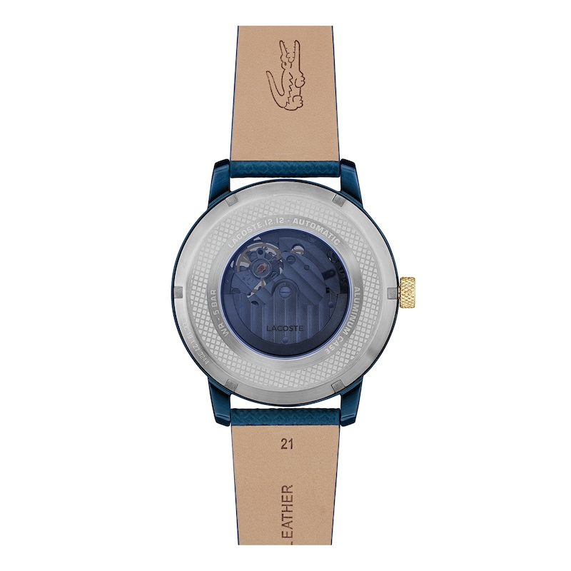 Main Image 4 of Lacoste Men's 12.12 Automatic Blue Dial Navy Leather Strap Watch