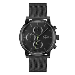 Lacoste Men's Replay Multifunction Black Dial Black IP Mesh Watch