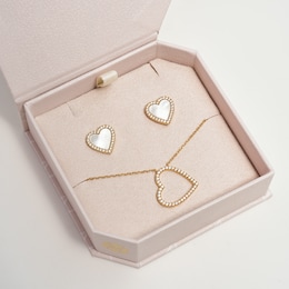 Ania Haie Glimmer Glow 14ct Yellow Gold Plate Cubic Zirconia Heart Pendant & Stud Earrings Set