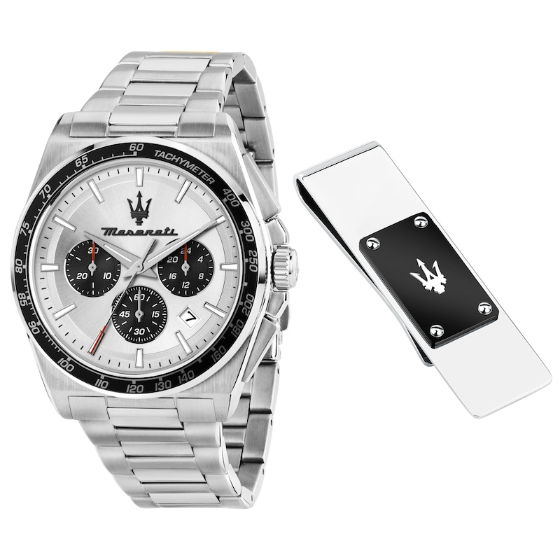 Main Image 1 of Maserati Velocita Chronograph Silver Tone Dial Stainless Steel Bracelet Watch & Stainless Steel Logo Money Clip